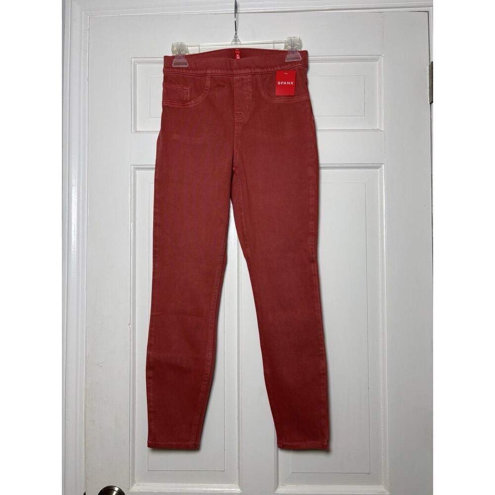 SPANX Jean-ish Ankle Soft Red Leggings Dark Wash Pull On Size S New